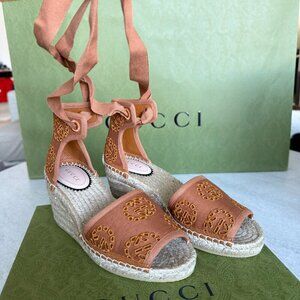 Women's 771779 L'Aveugle Heel Sandal Embroidered GG, Sz 36,‎ Spain
